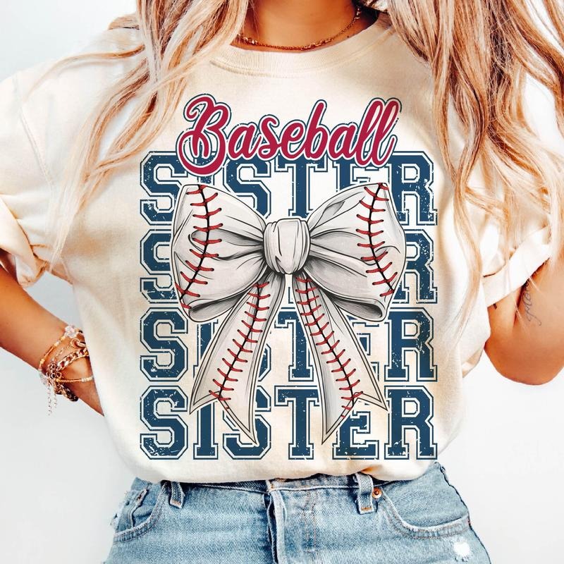 Baseball Sister Baseball Coquette Bow Baseball Sister Game Day Coquette Bow Sports Shirt Retro Baseball Sis T-Shirts