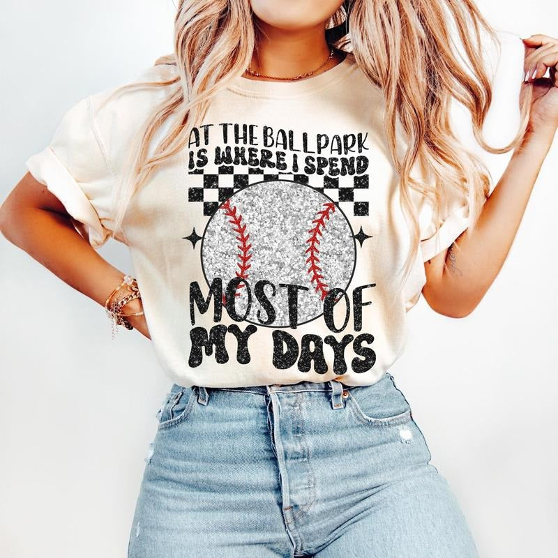 Baseball Ballpark Game Day Baseball Baseball Bow Baseball Mama Baseball Mom Checkered Baseball T-Shirts