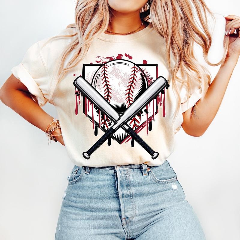 Baseball Game Day Baseball Drip Baseball Mama Tis Season Cotton Fabric T-Shirts