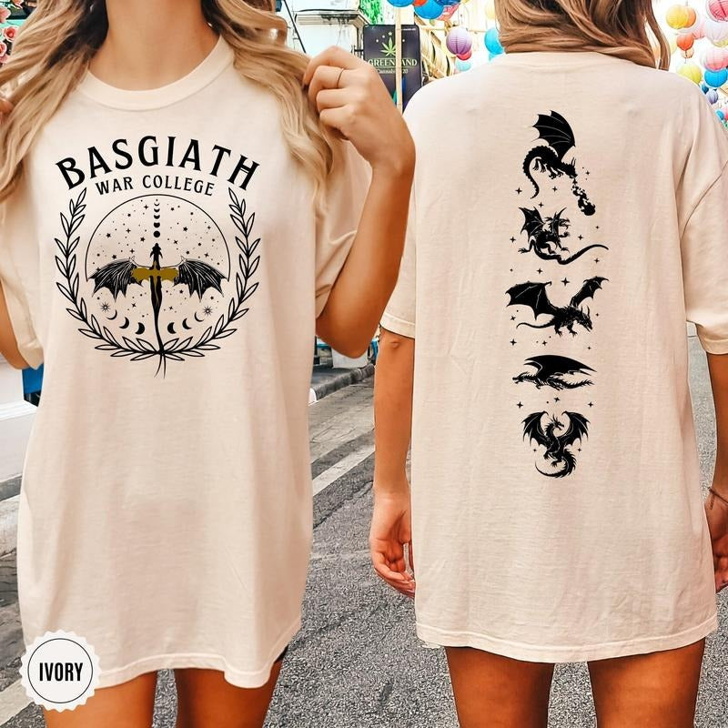 Basgiath War College 2 Sided Shirt Basgiath War College Shirt Dragon Rider Shirt Rebecca Yoros Fourth Wing Violet Sorrengail T-Shirts