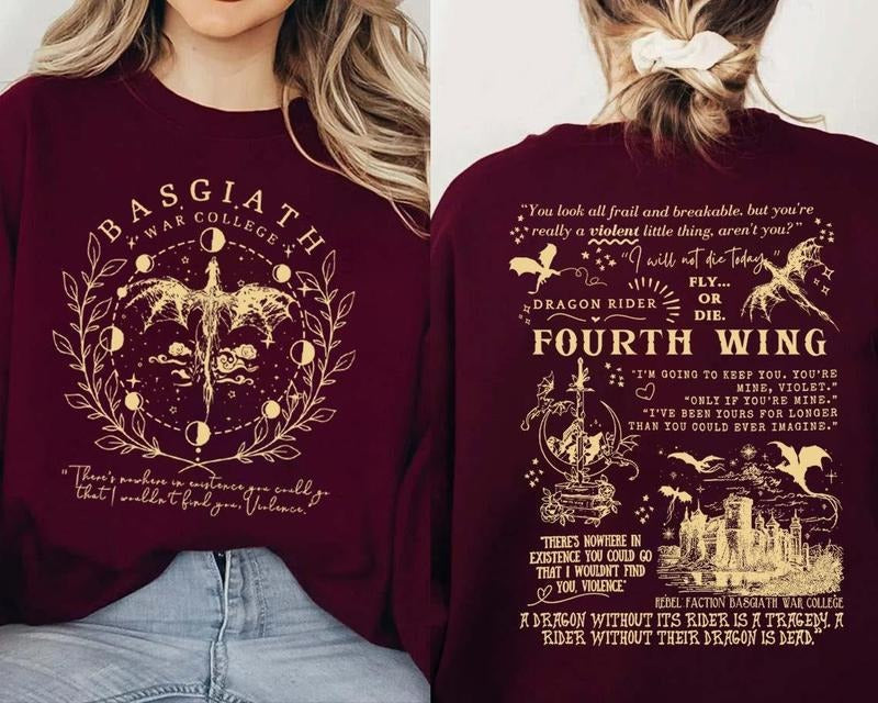 Basgiath War College 2 Sided Fourth Wing S Shirts Empyrean Violet Sorrengail Fantasy Bookstyle{N002}2 T-Shirts