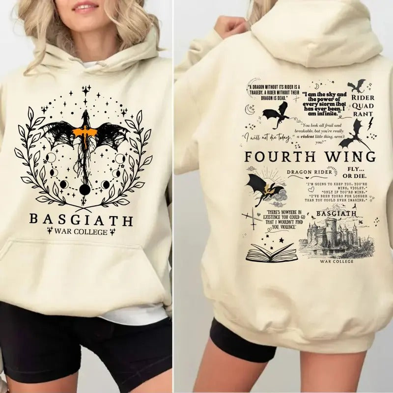 Basgiath War College 2 Sided Fourth Wing Shirt Empyrean Violet Sorrengail Fantasy Book Fourth Wing T-Shirts