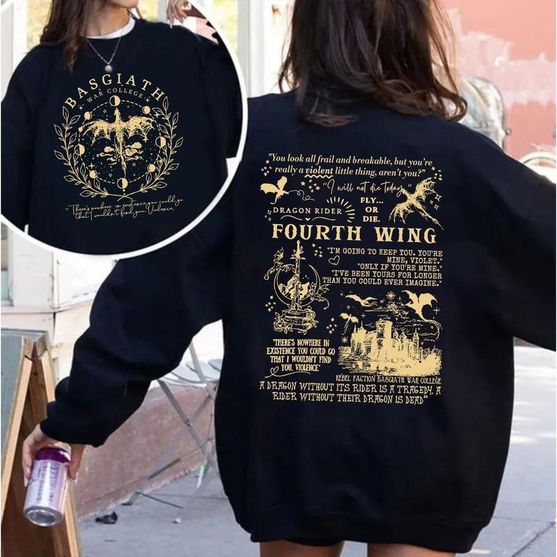 Basgiath War College 2 Sided Fourth Wing Shirts Empyrean Violet Sorrengail Fantasy Book Fourth Wing T-Shirts