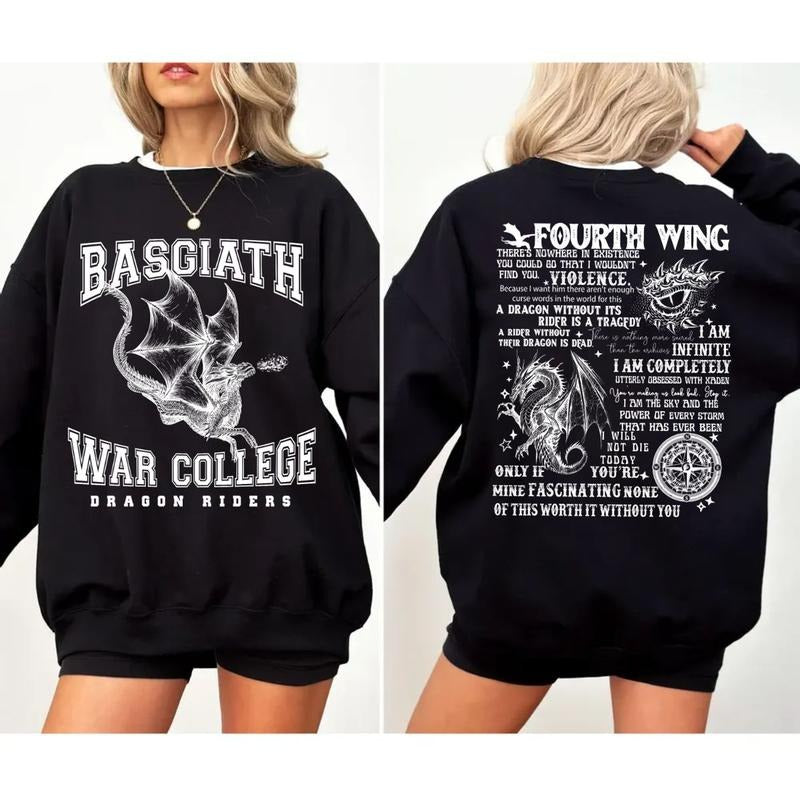 Basgiath War College 2 Sided Fourth Wing Dragon Fantasy Reader Shirt Bookish Dragon Rider T-Shirts
