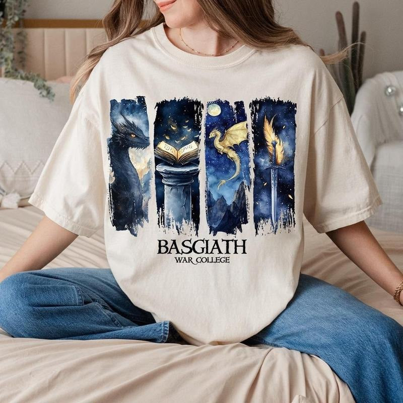 Basgiath War College Shirt Dragon Rider Fourth Wing Shirt Violet Sorrengail Xaden Riorson Fly Die Riders Quadrant Rebecca Yoros Shirt T-Shirts