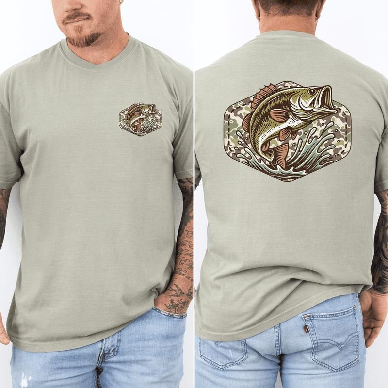 Bass Fishing Camo Camouflage Hunting Dad Husband Guy Old School Comfort Colors Comfort Colors T-Shirts