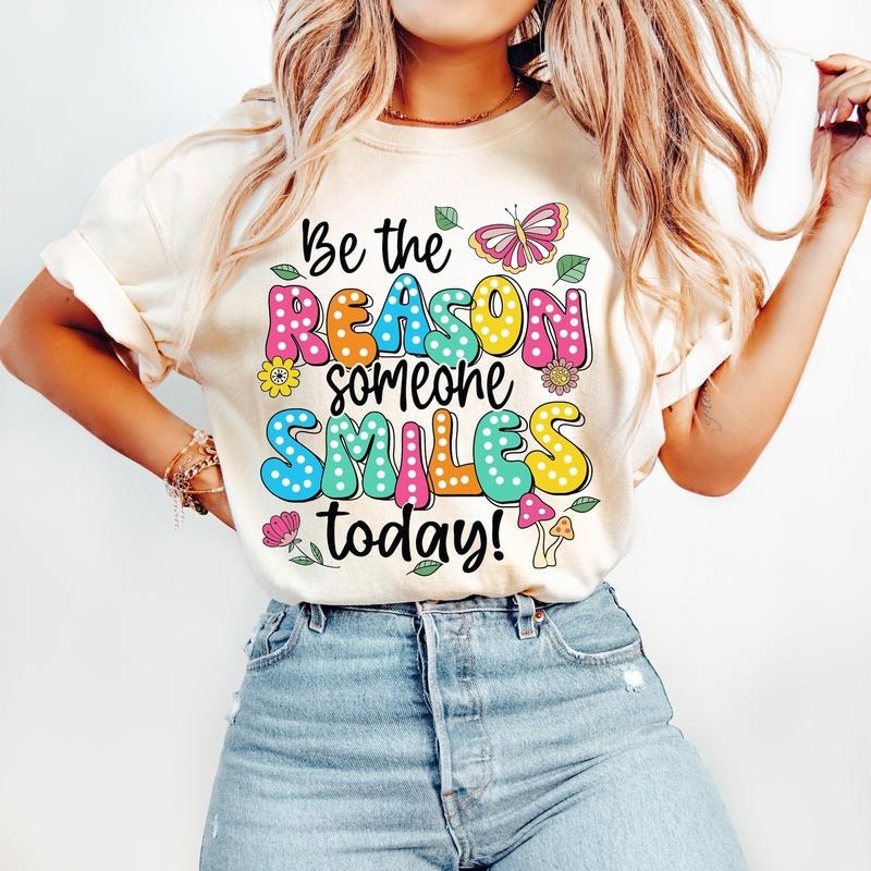 Be Reason Someone Smiles Today Mental Health Positive Quotes Flower Bright Doodle Dots T-Shirts