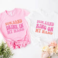 Beach Bachelorette Party Sun Sand Drink My Hand Shirt Retro Ring My Hand Matching Bridesmaid Wedding Party T-Shirts
