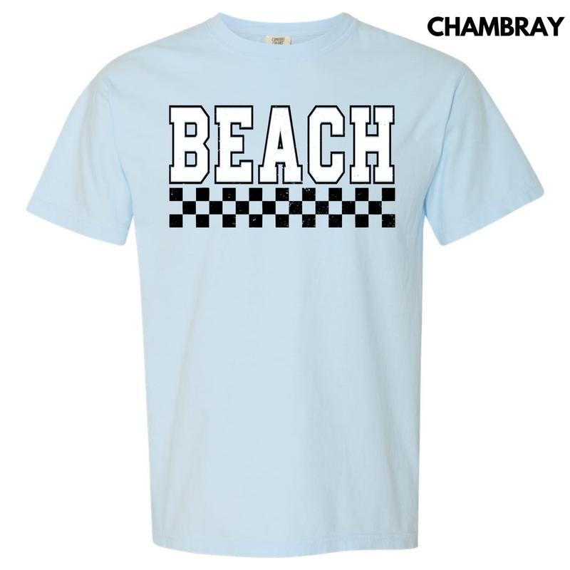 Beach Varsity Checkered Comfort Colors 'NLB' T-Shirts