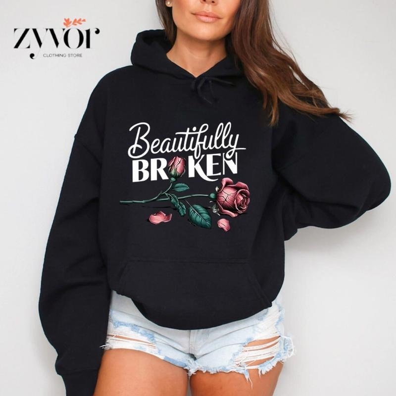 Beautifully Broken Casual Fleece Fabric Trend Tops Perfect T-Shirts