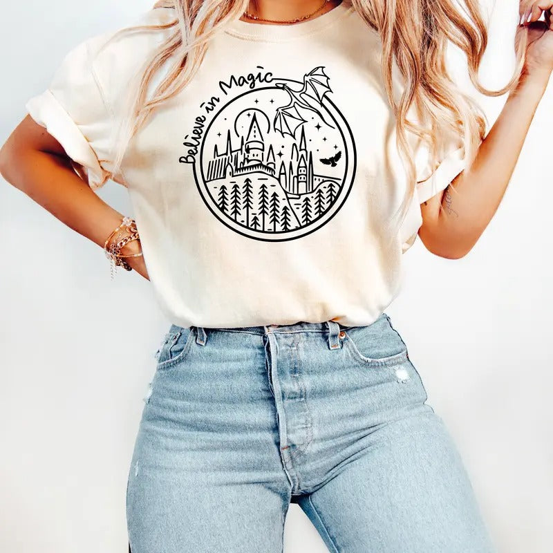 Believe Magic Shirt Dragon Shirt Magical School Wizarding School Shirt HP School Wizard School Shirt Magic Dragon T-Shirts