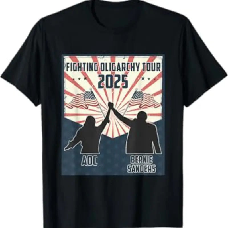 Bernie Sanders AOC Fighting Oligarchy Menswear Cotton T-Shirts