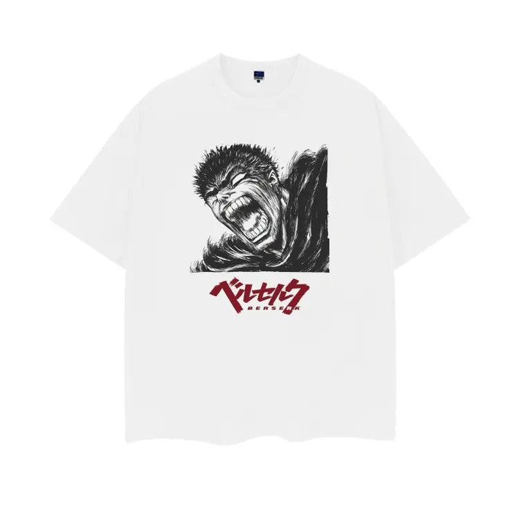 Berserk "Angry Guts" Heavyweight Vintage 100% Cotton Anime Menswear Top Summer Clothes Casual White Streetwear Gamis T-Shirts