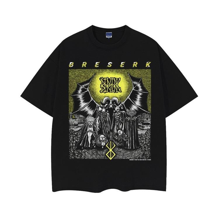 Berserk "Apostles" Heavyweight Vintage 100% Cotton Anime Menswear Top Crew Necks Casual Streetwear Tropical Baggy T-Shirts