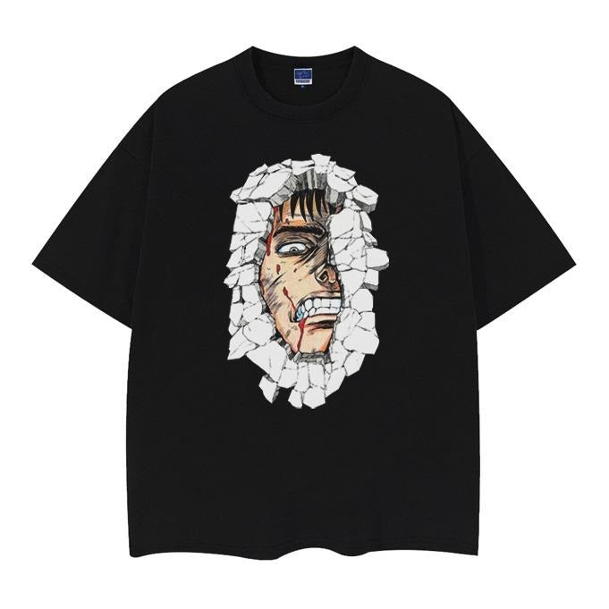 Berserk "Broken Guts" Heavyweight Vintage 100% Cotton Anime Casual Cotton Menswear Top Streetwear Tropical Black Baggy Loose T-Shirts
