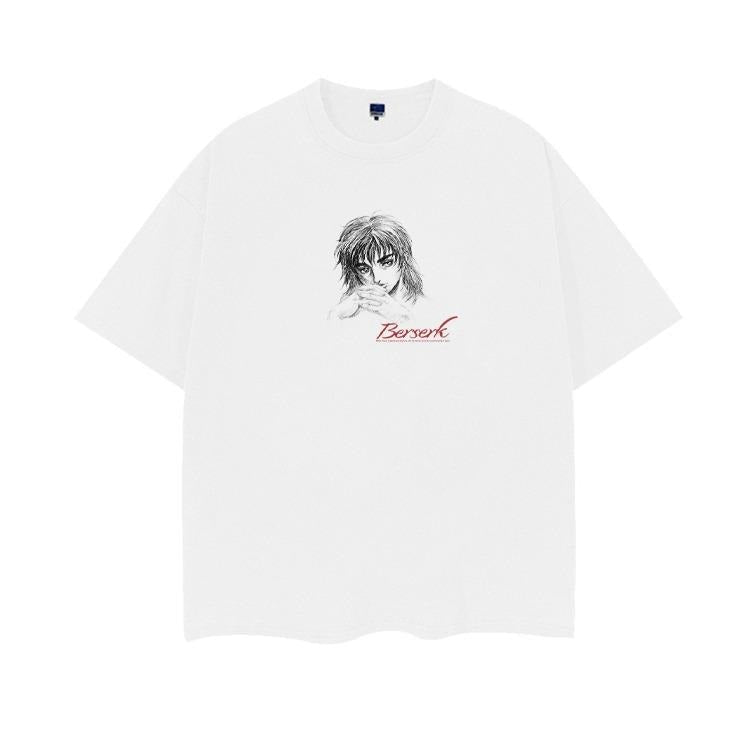Berserk "Casca Portrait" Heavyweight Vintage 100% Cotton Anime Menswear Top Crew Necks Casual Streetwear White Tropical T-Shirts
