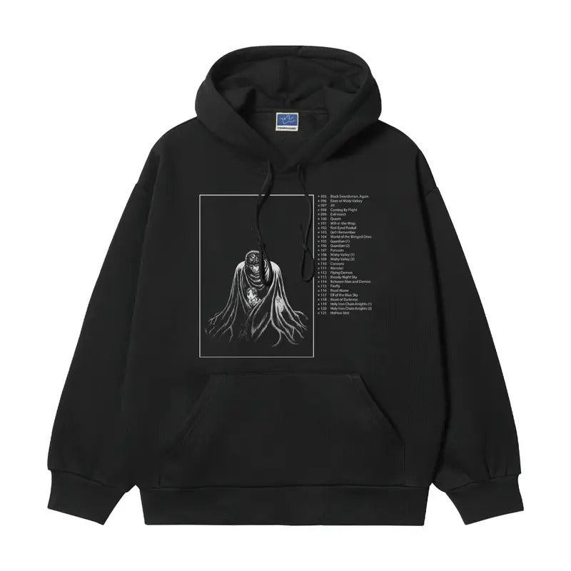 Berserk "Contents" Heavyweight Vintage Cotton Blend Classic Anime Menswear Tops Casual Long Sleeve Black T-Shirts