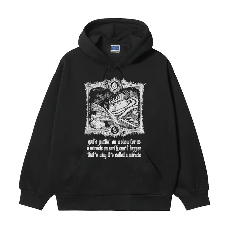 Berserk "Guts" Heavyweight Vintage Cotton Blend Classic Anime Menswear Tops Casual Long Sleeve Black Biker Baggy T-Shirts