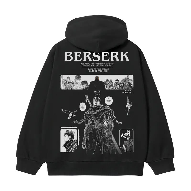 Berserk "Guts' Will" Heavyweight Vintage Cotton Blend Classic Anime Menswear Tops Long Sleeve Casual Biker Black Print T-Shirts