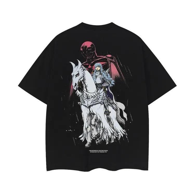 Berserk "White Knight Griffith" Heavyweight Vintage 100% Cotton Anime Menswear Top Vintage Shirt Crew Necks Casual Streetwear Black Baggy Tropical Loose T-Shirts