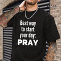 Best Way Start Your Day Pray Christian Pure Cotton Casual Crew Neck Short Sleeve Tops Perfect T-Shirts