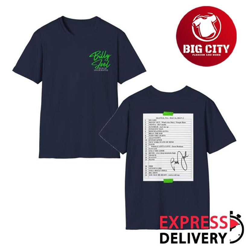 Billy Joel Special Edition Of Seattle Wa 5-24-24 Set List Navy Two Sided Shirt