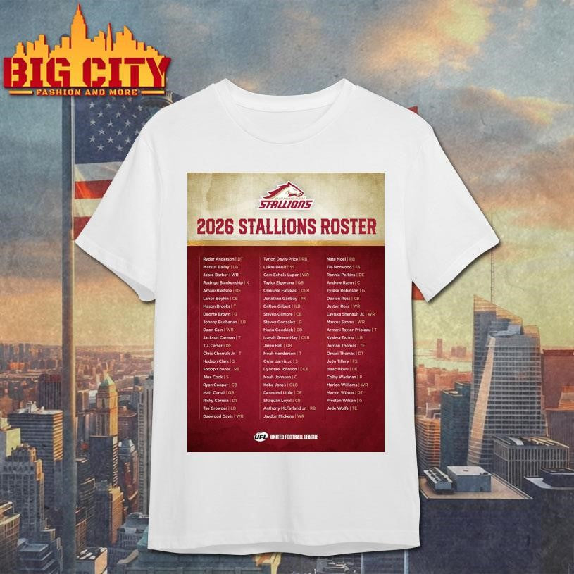Birmingham Stallions United Football League 2026 Stallions Roster Poster Shirt
