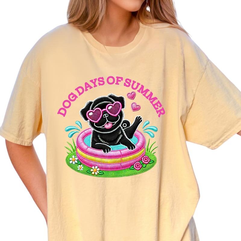 Black Pug Dog Days Summer Shirt ~ Relaxed Fit Printed USA Womenswear Casual Comfort Cotton Top Athletic Boho Chic T-Shirts