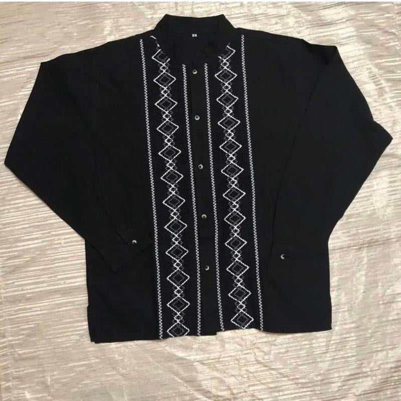 Black Guayabera Rombo Shirt Black Casual Menswear T-Shirts