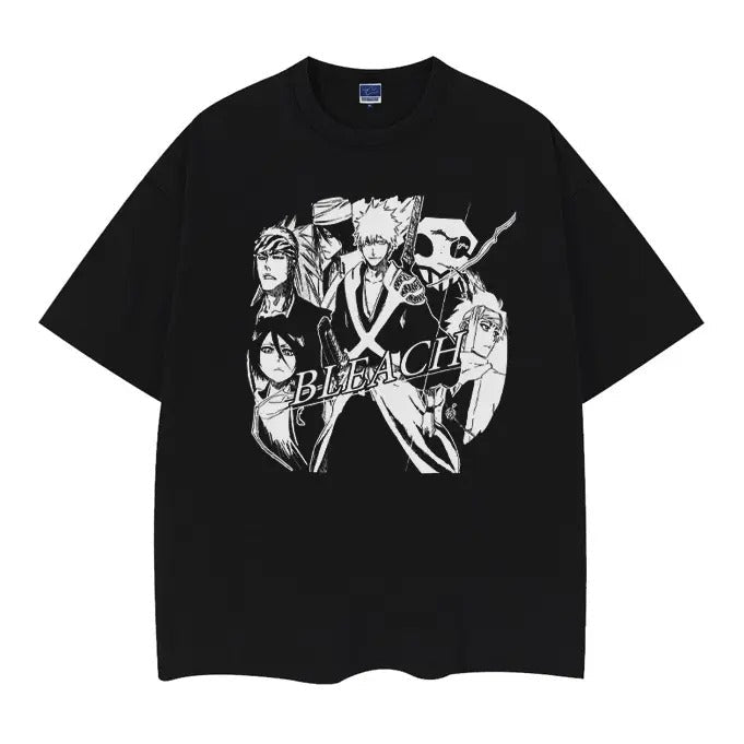 Bleach "Manga" Heavyweight Vintage 100% Cotton Anime Menswear Top Casual Streetwear Black Tropical T-Shirts