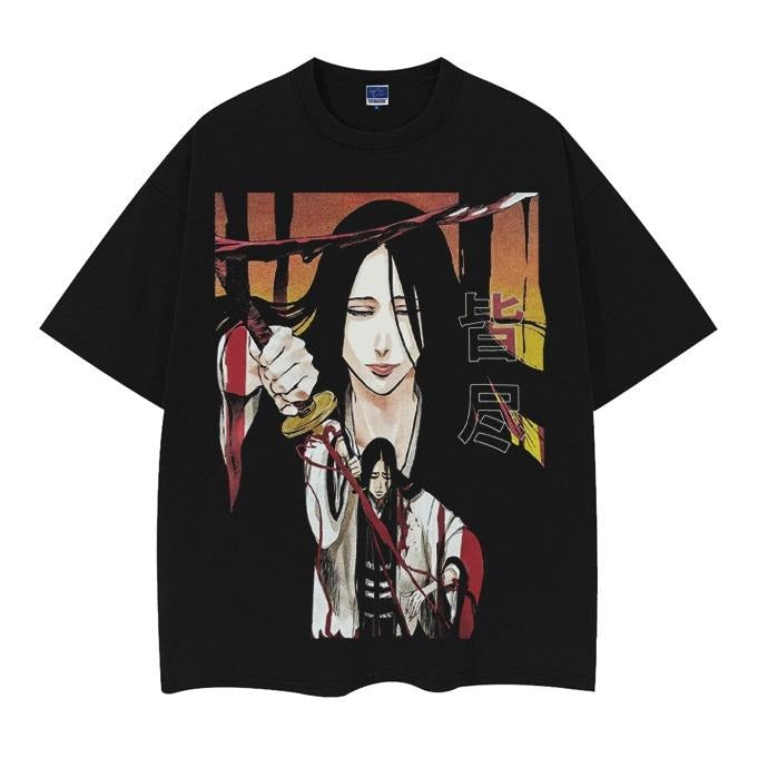 Bleach "Retsu Unohana" Heavyweight Vintage 100% Cotton Anime Menswear Top Casual Streetwear Black Tropical T-Shirts