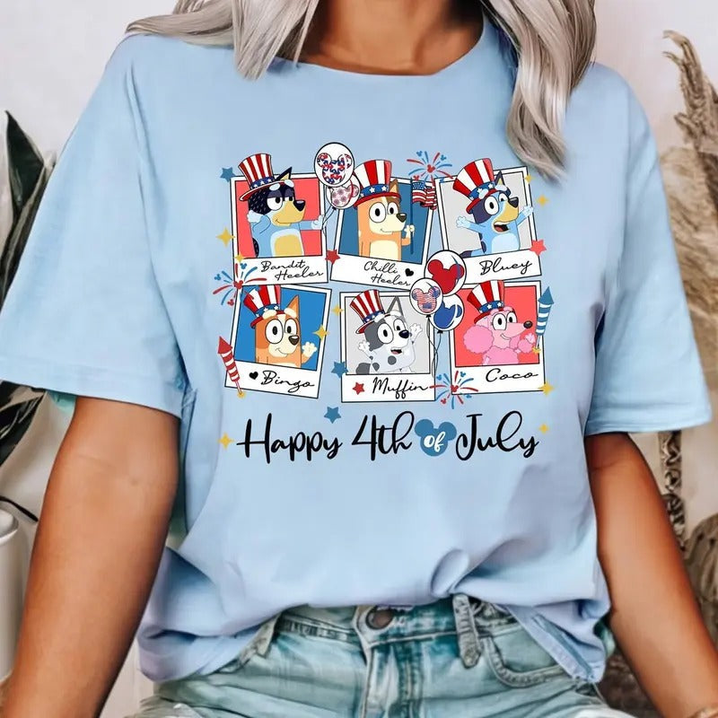 Bluey Happy 4th July Red White Bluey Fourth July Shirt Independence Day Shirt Bluey 4th July Short Sleeve Trending Shirt T-Shirts