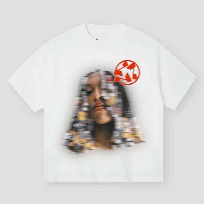 Blurred Female Portrait Print Vintage Y2k Cotton Medium Short Sleeve Casual Streetwear Printed T-Shirts