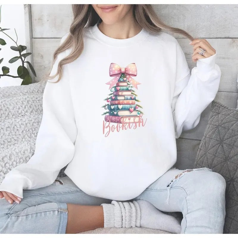 Bookish Bow Tree Literary Cozy Reading Book Nerd Book Lover Cotton T-Shirts
