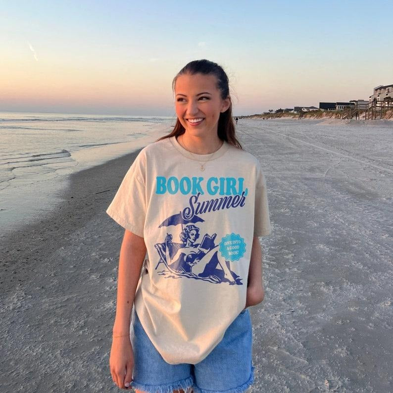 Bookish Book Girl Summer Shirt Beach Book Lover Summer Bookish Funny Reader Beach Shirt Bookish Vacation Shirt Coconut Girl Romance Book T-Shirts