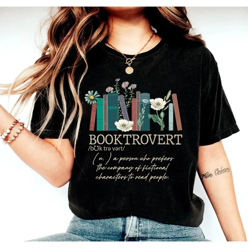 Booktrovert Shirt Book Lovers Book Shirts Bookish Introvert Extrovert Round Neck T-Shirts
