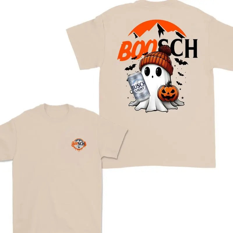 Boosch Light Cute Boo Ghost Halloween Double Sided Boosh Light Cute Busch Light Halloween Shirt Halloween Cute Ghost Shirt T-Shirts