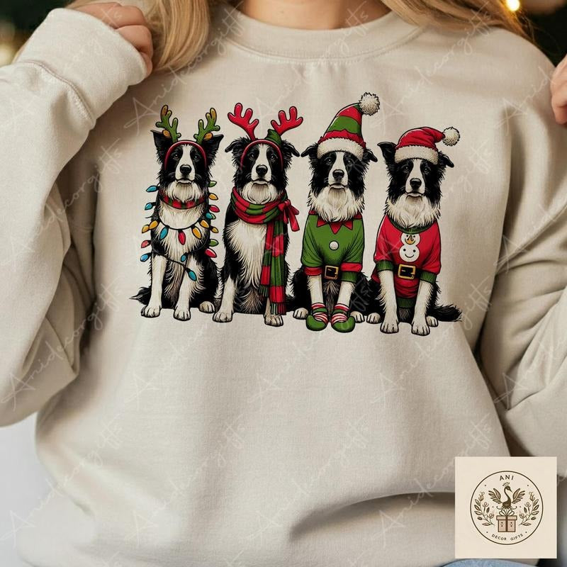 Border Collie Vintage Xmas Merry Woofmas Dog Owner Border Collie Shirt Xmas T-Shirts