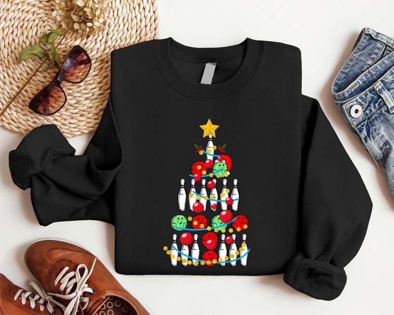 Bowling Tree Bowling Lover Xmas Bowling Player Bowling Ball Lights Bowler T-Shirts