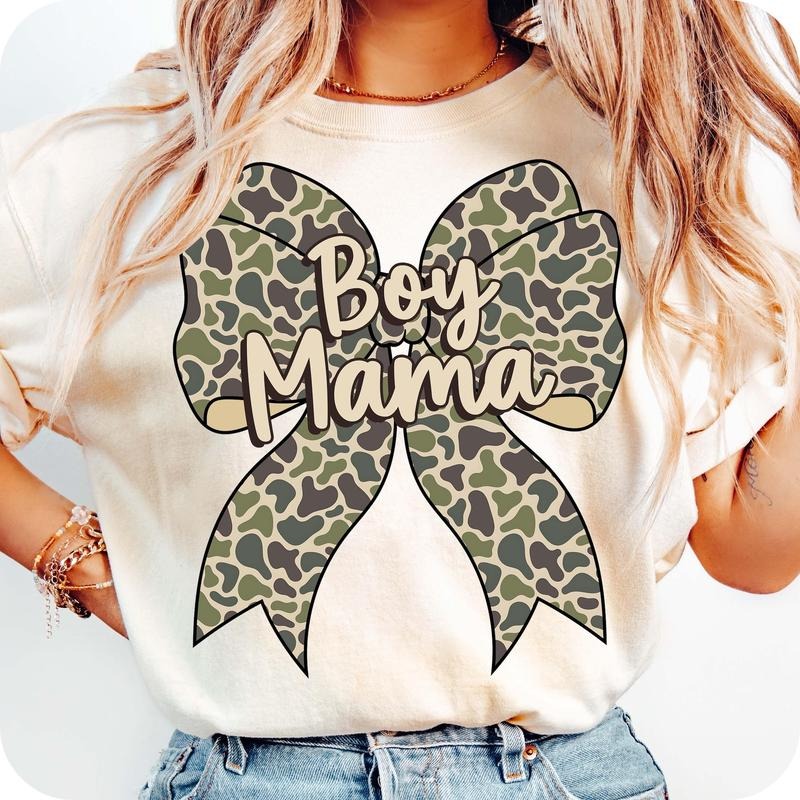 Boy Mama Camo Coquette Bow Boy Mama Camo Coquette Mom Mothers Mama Camo Bow T-Shirts