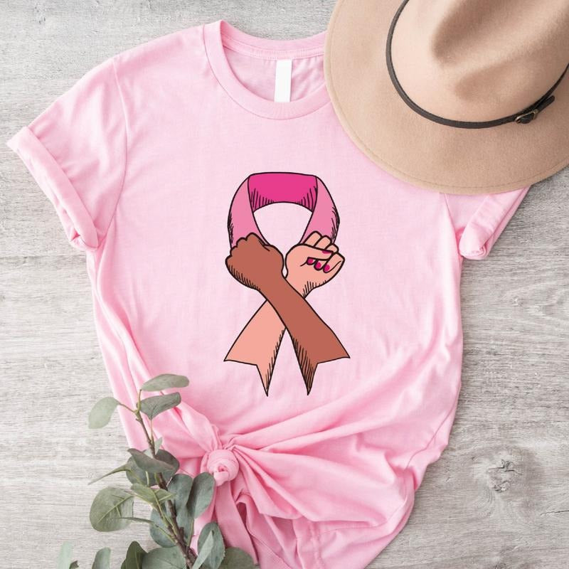 Breast Cancer Pink Ribbon Hand Shirt Family Support Cancer Fighter Cancer Warrior T-Shirts