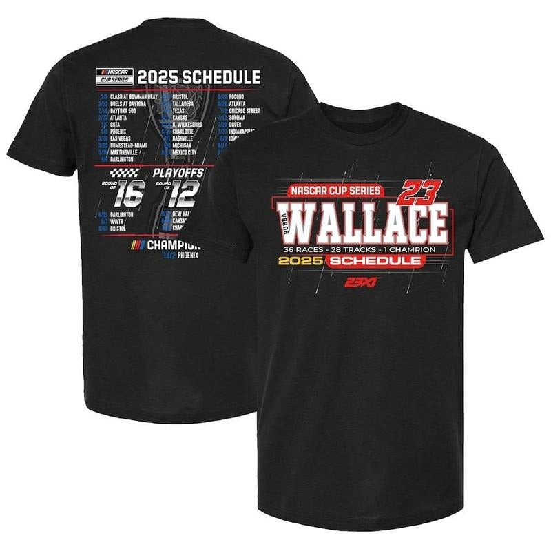 Bubba Wallace 23XI Racing Black 2025 NASCAR Cup Schedule Fans T-Shirts
