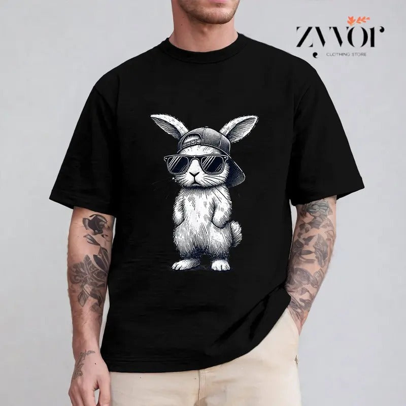 Bunny Face Sunglasses Cap Easter Day Shirt Casual Crew Neck Short Sleeve Tops Perfect T-Shirts