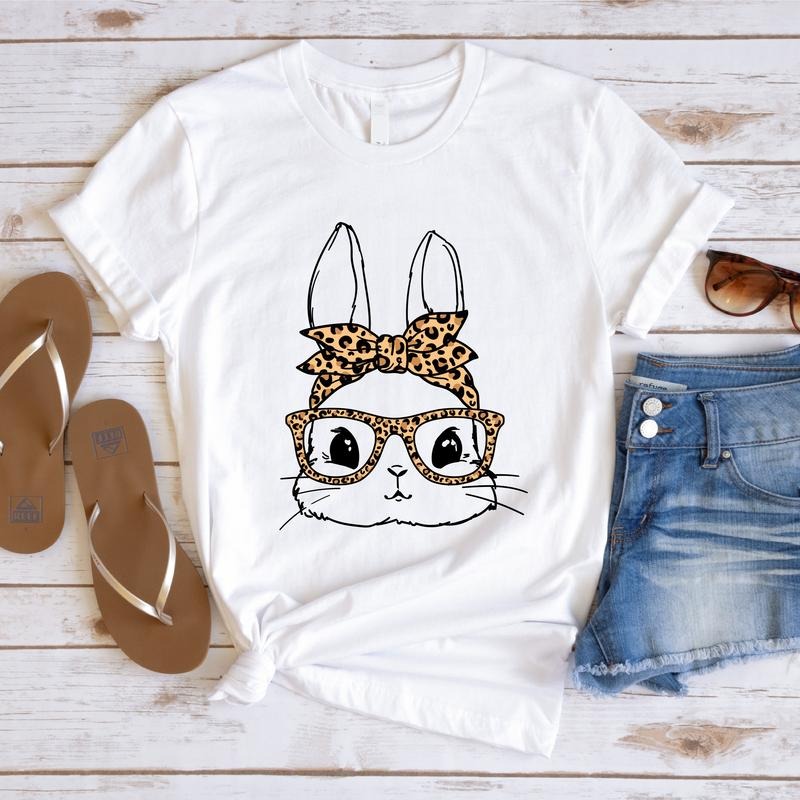 Bunny Leopard Bandana Shirt Easter Cute Rabbit Glasses Rabbit Lover Woman Her T-Shirts