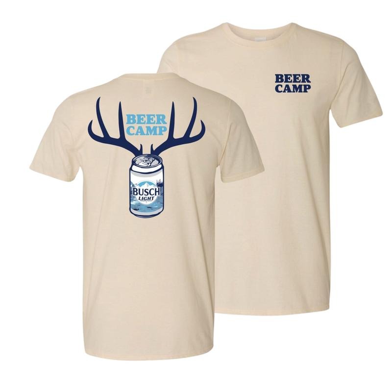 Busch Light Front Back Print Beer Camp 2 Sided Shirt T-Shirts