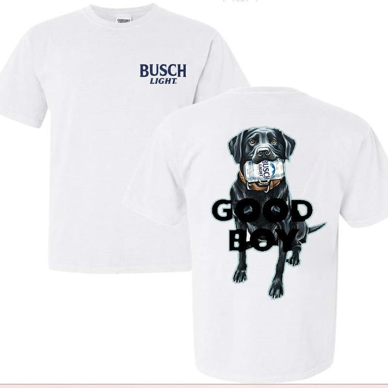 Busch Light Good Boy Shirt Funny Busch Light Black Dog Graphics Cotton Dad Mom Menswear T-Shirts
