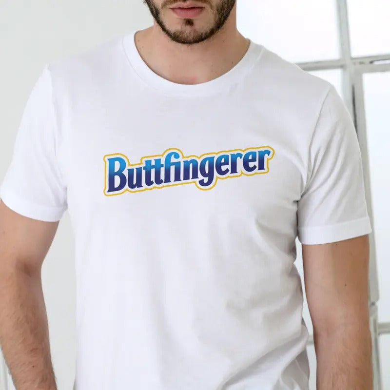 Buttfingerer Funny Casual Short Sleeve Blue & Yellow Text T-Shirts