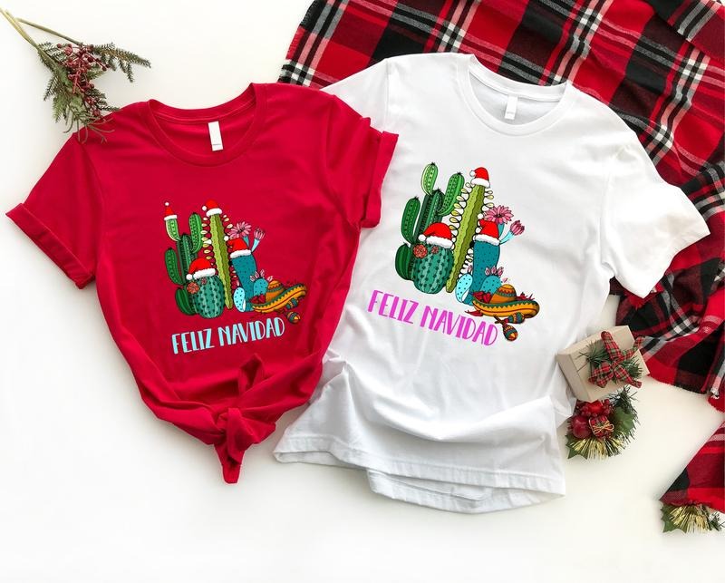 Cactus Feliz Navidad Shirt Mexican Family Xmas Spanish Merry T-Shirts