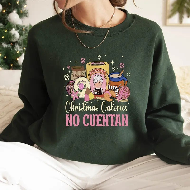 Cafe Abuelita Calories No Cuentan Latina Pan Dulce Concha Knit Womenswear Cotton Fabric Fit Bottom Casual Collar T-Shirts