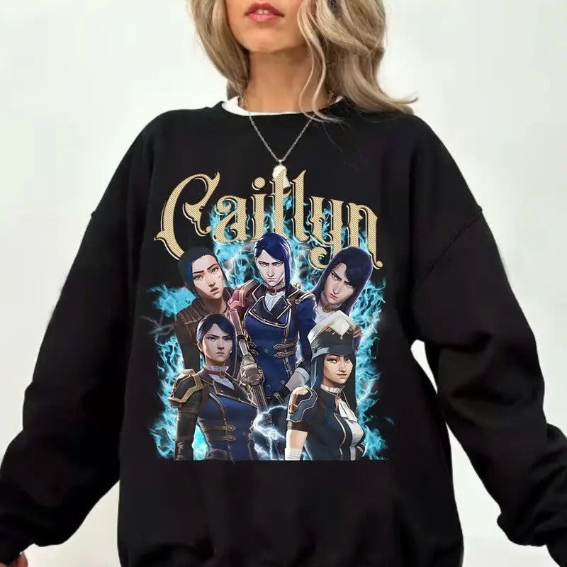 Caitlyn Arcane Vintage Streetwear League Legends Shirt Anime Fanmerch Lol League Legends Fan T-Shirts